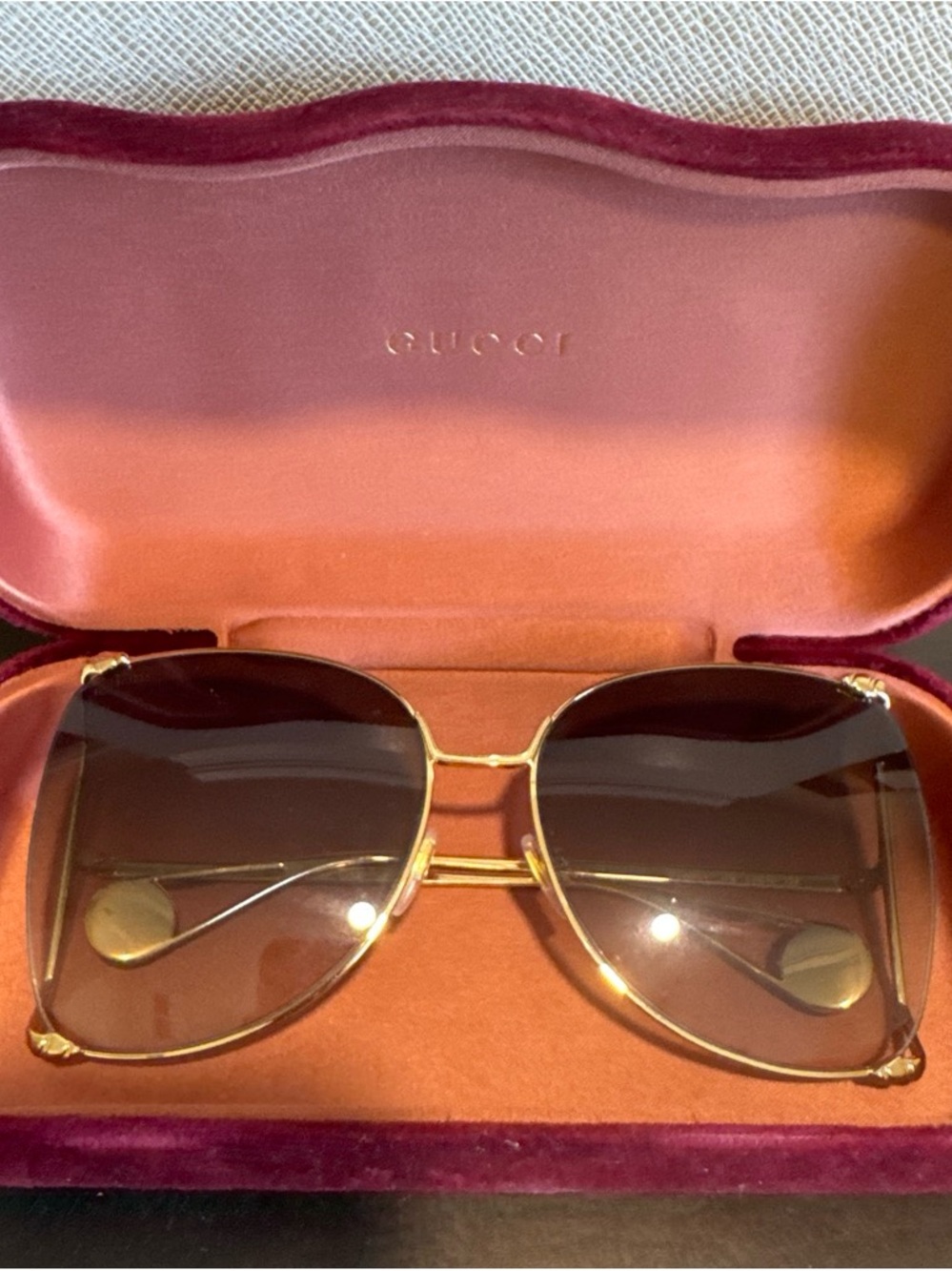 Gucci Gold Frame Brown Gradient Aviator Sunglasses
